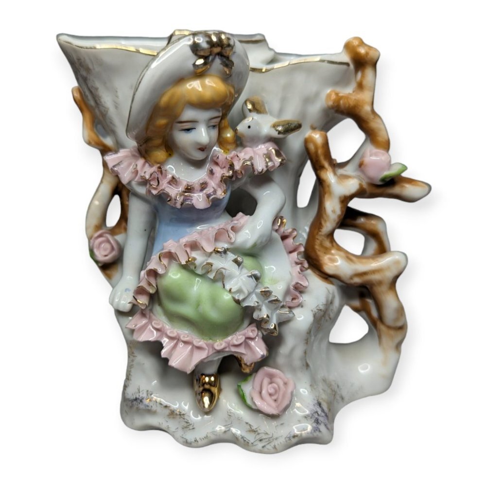 Vintage Lace Victorian Girl Planter/Flower Bud Vase Bone China